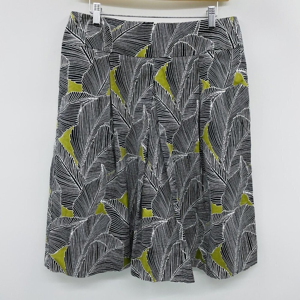 East 5th Womens Size 12 Printed Pleated A Line Midi Career Skirt Black White 241